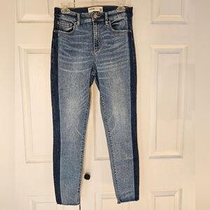 GARAGE 2-Tone High Rise Raw Hem Jeans